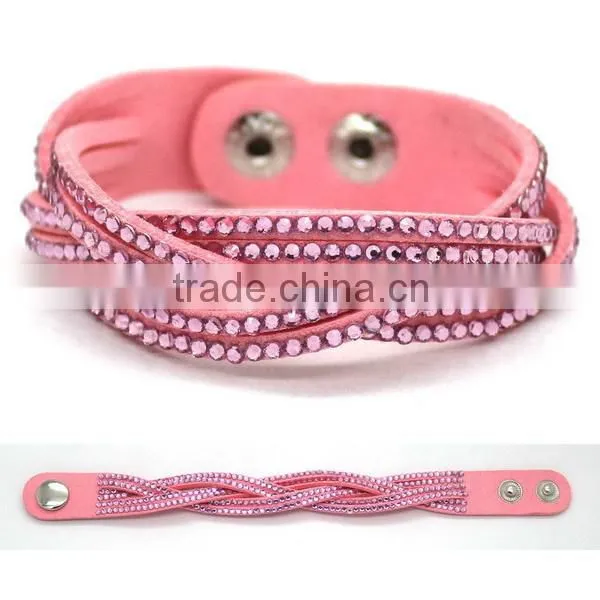New design rhinestone pu bracelet for woman
