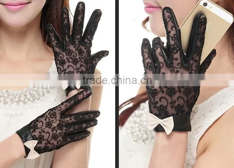 New style lace leather gloves prevent bask in summer sheepskin gloves with bowknot and uv protection