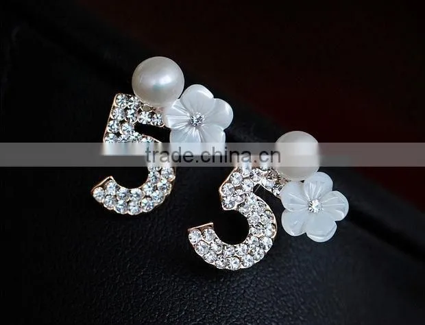 Numbers Earrings White Fresh Water Pearl Earring Flower Shape Earring