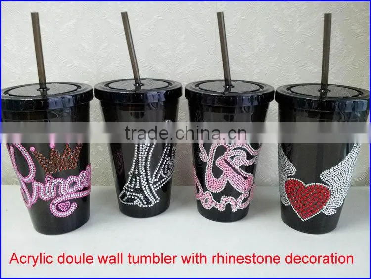 BPA free Acrylic double wall 16 oz tumblers with straw and LED light FDA standard PVC or paper insert mugs