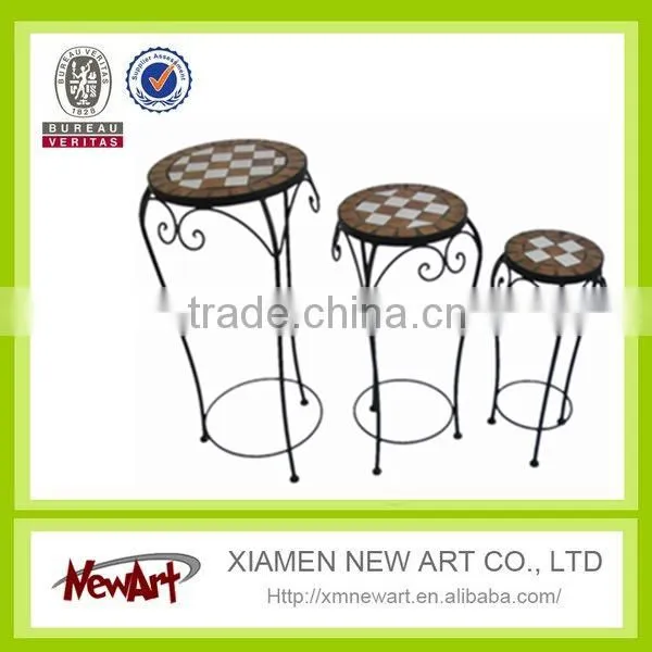 Round metal mosaic outdoor flower stand