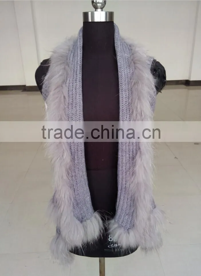 QD80274 2015 New Design Free Size Sweater Knitted Raccoon Fur Cardigan Vest