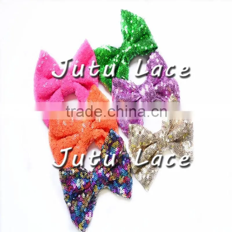 HOT SALE!!Bestseller cheap sequin fabric hair clips bow - large glitter baby/kids/adult bowknots