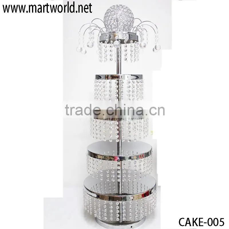 5-tier luxurious crystal cake stand;Wedding cake stand with acrylic crystal hanging beads(cake-005)
