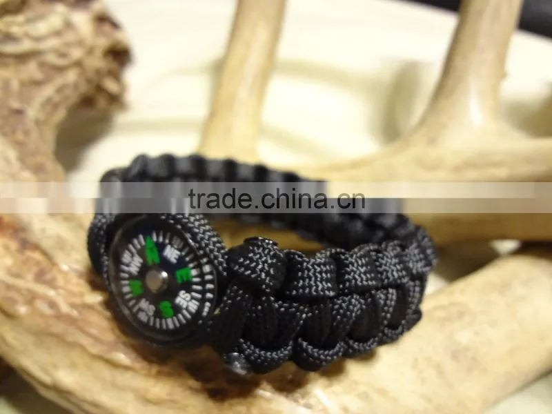 9" Green Paracord Bracelet Survival Kits Whistle Compass Buckle