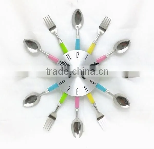 Red Kitchen Wall clock with Knife , fork and Spoon hands