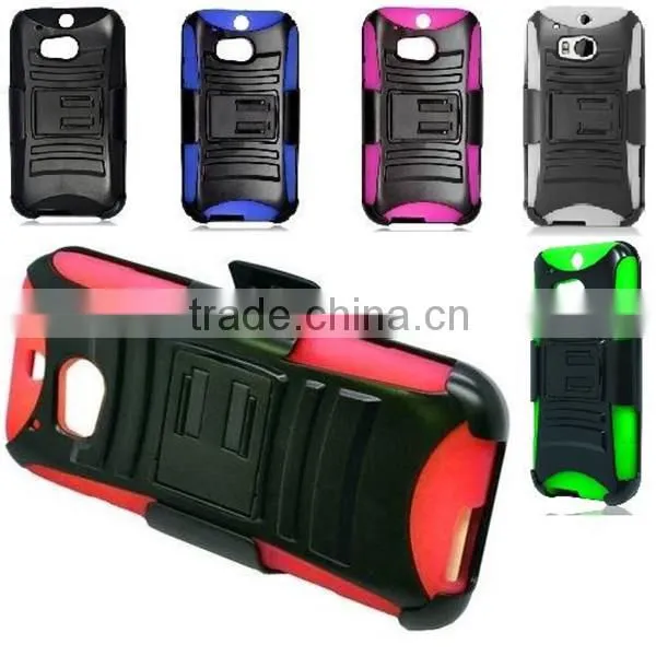 Rugged Hybrid Hard Mobile Phone Case Belt Clip Holster For HTC One M8