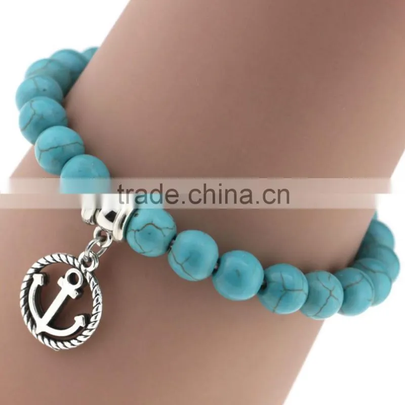 Wholesale Handmade Fashion Women Turquoise Popular Alloy Pendant Elasticity Bracelet