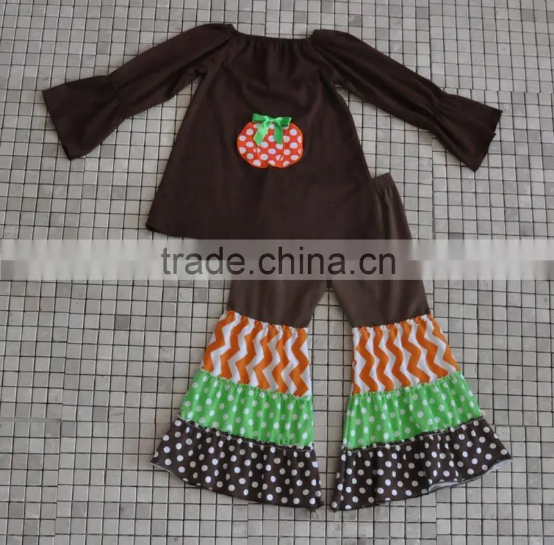 CHEVRON RUFFLED WESTERN KIDS TURKEY THANKSGIVING OUTFITS