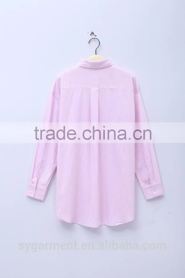 2015 Classic women long sleeve blue white stripe shirts and tops