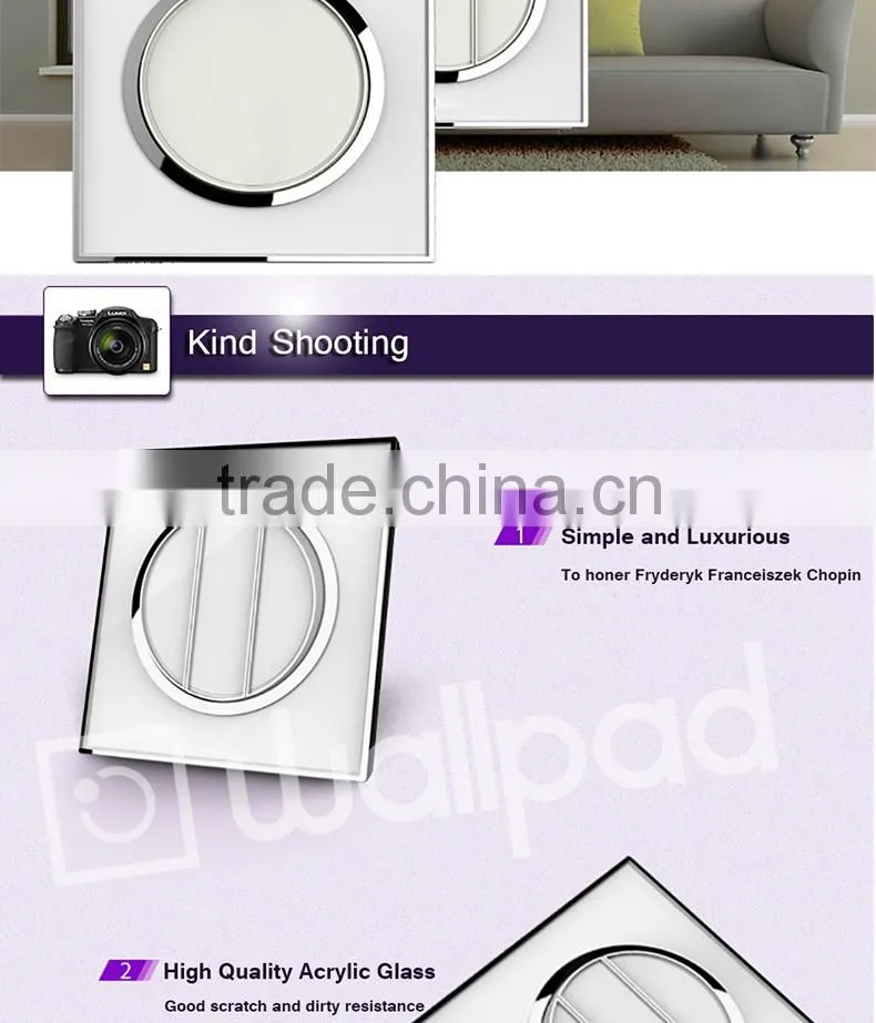New Design Wallpad White Waterproof Acrylic Glass 110~250V EU UK Electrical Switch 1 gang 1 way Push Button Wall Light Switch
