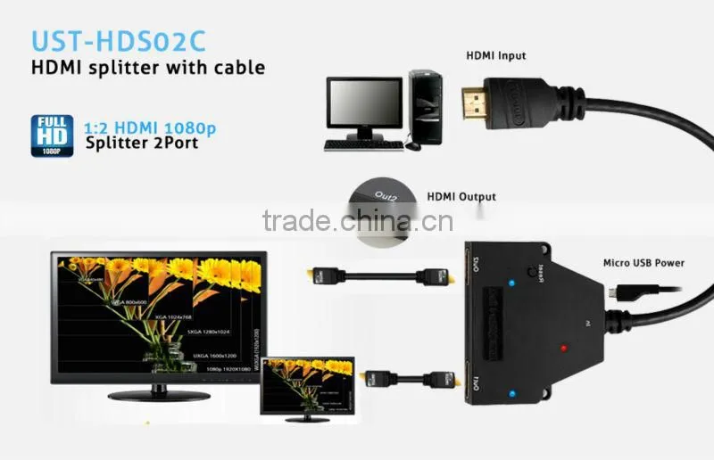 2 input 1 output hdmi switch splitter with cable