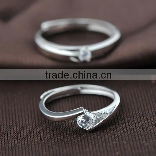 Factory Wholesale S925 Silver AAA cubic zircon Couple rings opening shape fashion gift