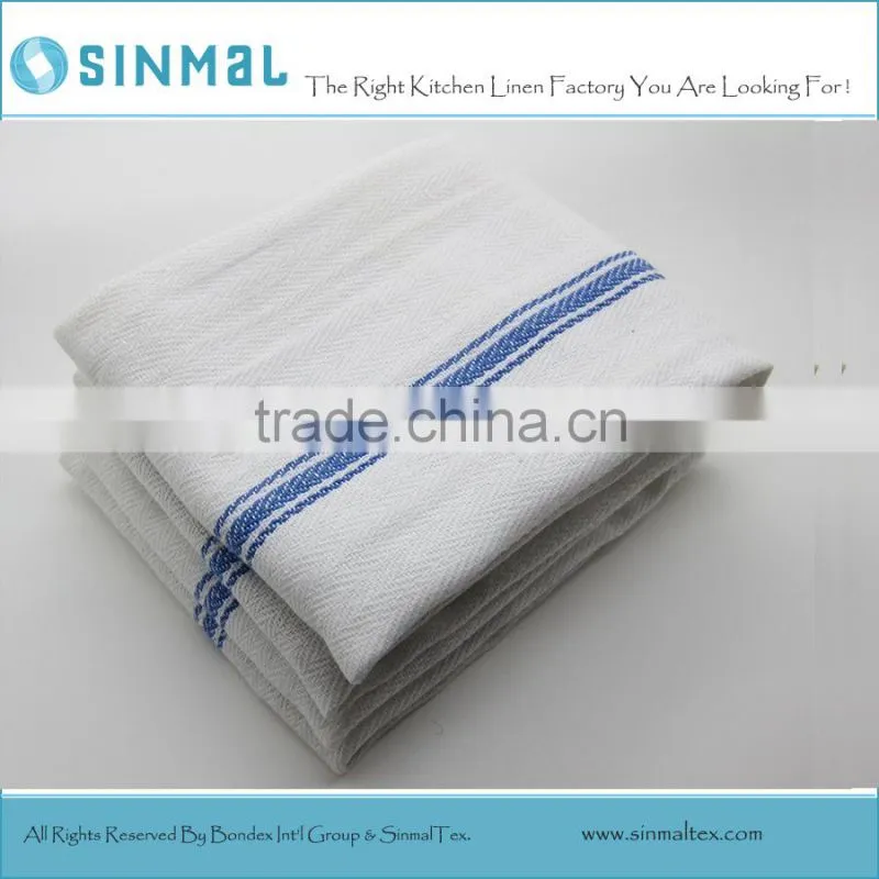 Herringbone Dish Towels Tea Towels with Blue Stripes