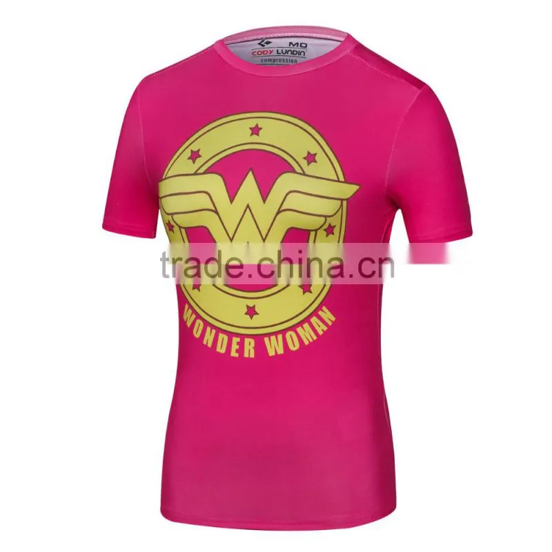 Ladies DC Comics Superhero Wonder Women/Bat-men/ Captain America Athletic T Shirt Compression Bodybuilding Tee Tops