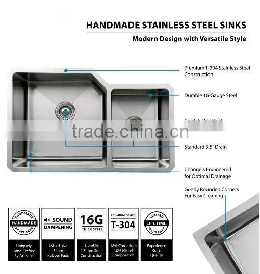 Undermount 60/40 Double Bowl 16 gauge Stainless Steel Kitchen Sink for Prefab Homes