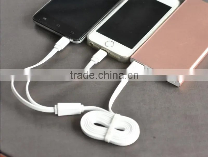 For Iphone 5/5s 6 Plus Samsung S5 S6 Flat Noodle 2 in 1 Data Sync Charging USB Cable