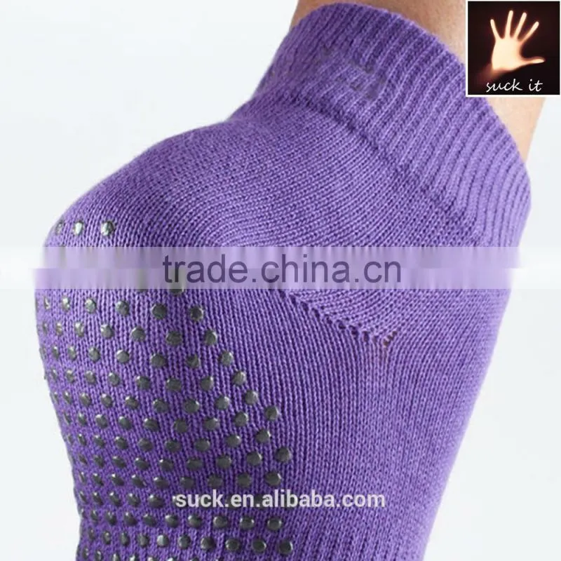 custom purple ankle sport indoor non skid yoga pilates toe socks