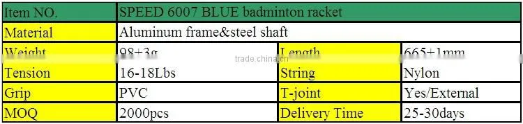 SPEED 6007 BLUE isometric frame aluminium head racket/top brand badminton racket/pu grip material
