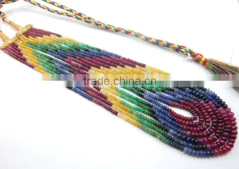 Natural Multi sapphire smooth beads ruby emerald sapphire beads