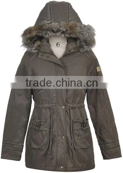 Ladies casual padded jacket with detachable fake fur in hood RLJ060