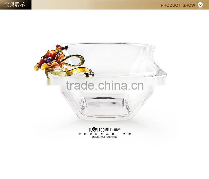 RORO craft gift home decorative metal fruit plate wedding gift and craft crystal decoration