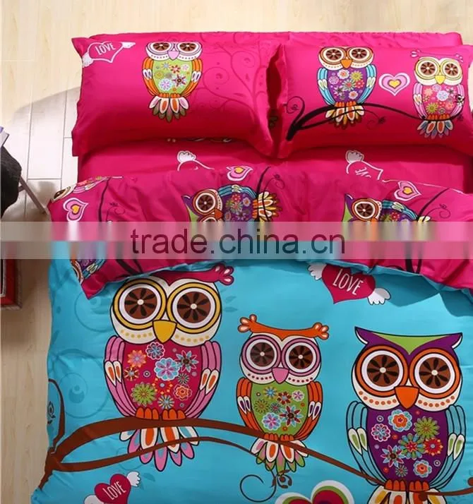 Nantong supplier owl bedding set , 3d bedding sets comforter/duvet/quilt cover bed sheet