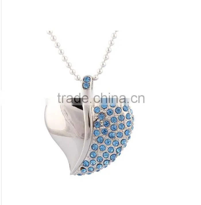 crystal USB Flash drive usb necklace design heart shape usb