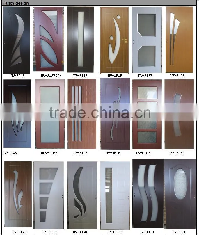 Classic design mdf pvc wood panel pure color decorative interior door with hinges ,locks