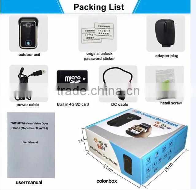 High Quality WiFi Remote Video Camera Door Phone Rainproof Intercom Doorbell