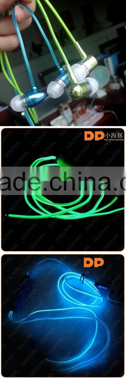 Cheap Fashion visible flow light EL earphone glow earbuds customized logo