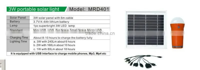 3W new solar light with CE ROHS FCC with mobile charger