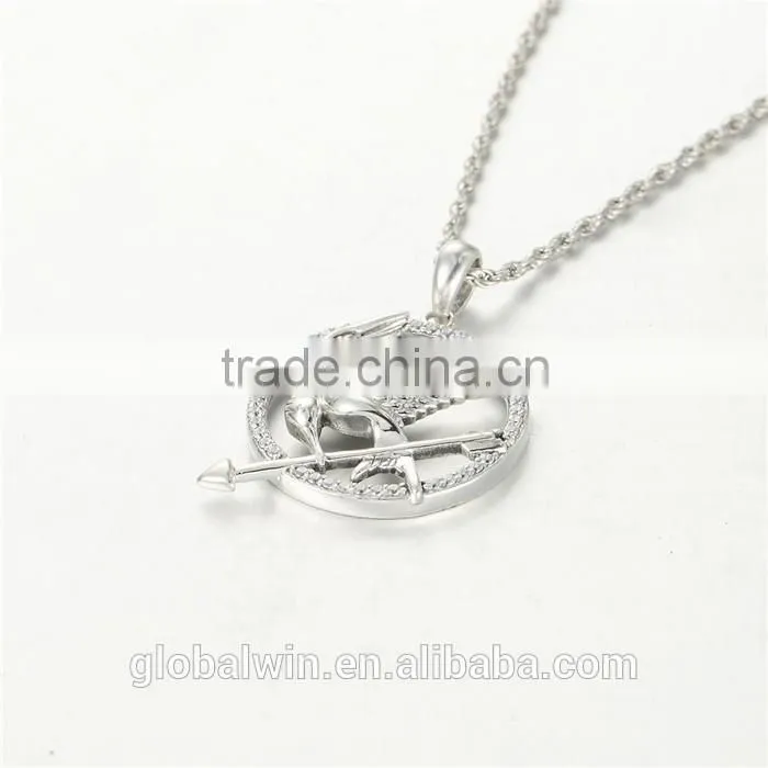 Hot Selling Solid Silver Bird Arrow Clear CZ Pendant For Gay Men Necklace