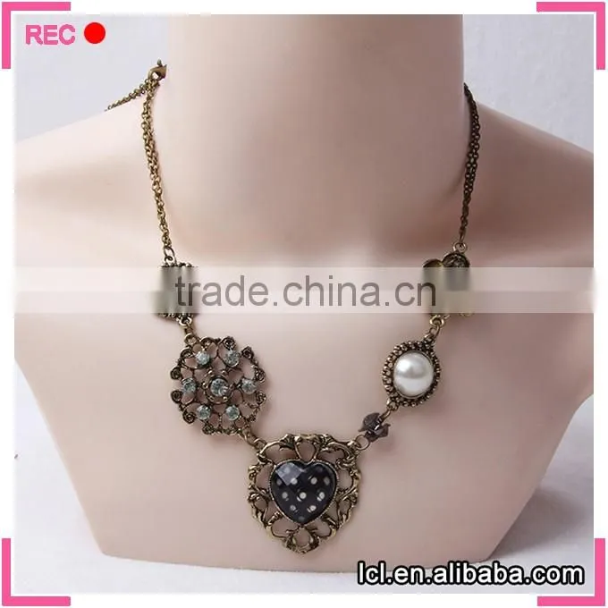 Chunky necklaces pearl jewelry, copper charms fashionable new design necklace