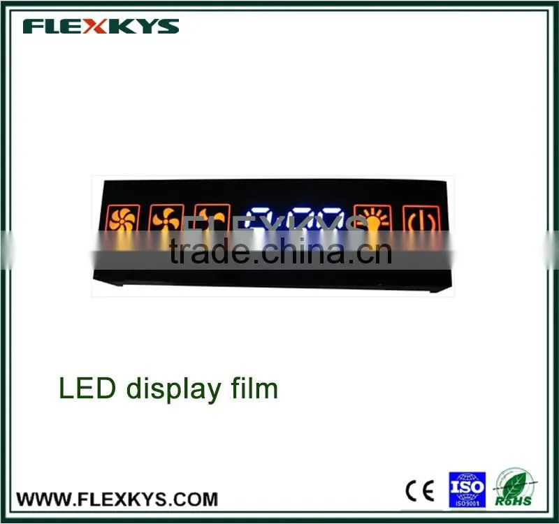 LED display graphic overlay for kitchen ventilator