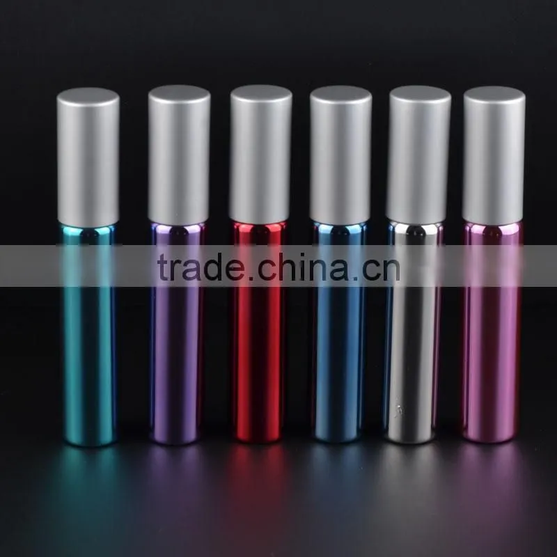 Wholesale 10ml refillable UV gel colored roll on perfume bottle, tube glass bottle, essential oil roll on glass bottles
