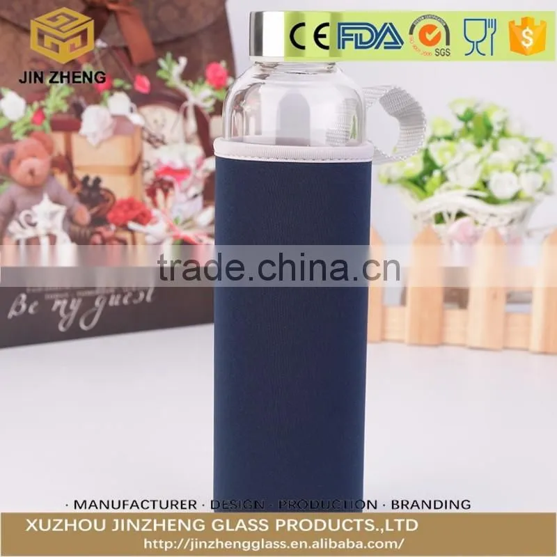 wholesale beverage borosilicate glass bottle with Sleeve