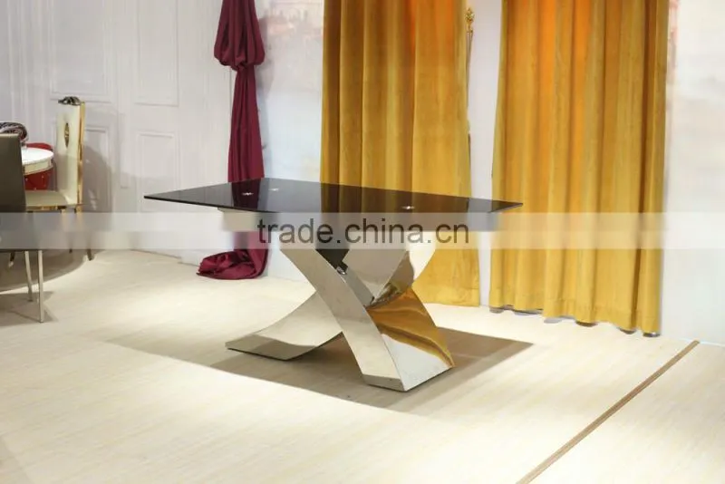 X Shape Metal Base Tempered Glass Dining Table