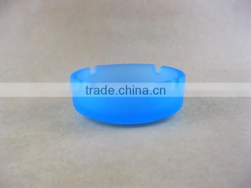Frosted light blue glass ashtray