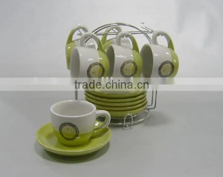 6sets double glazed ceramic coffee mugs set with logo and rack