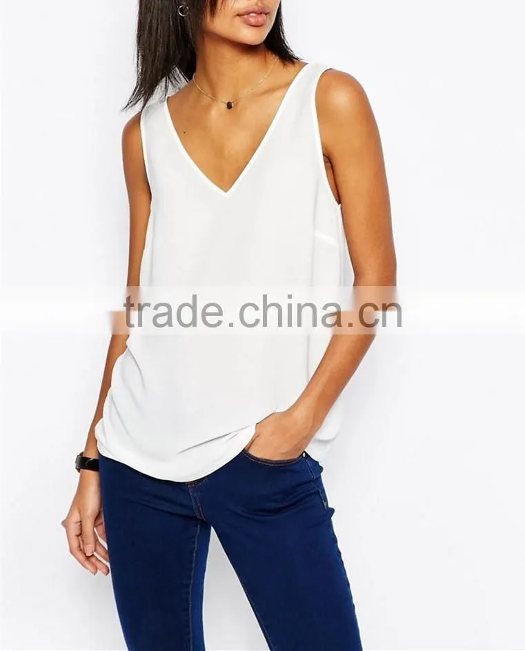 V Front and V Back fashion women white Vest