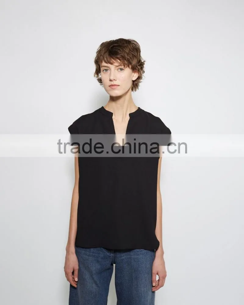 Women's Scarf Collar V Neck Short Sleeve Slim Casual Blouse