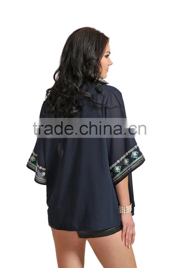 2015 New Arrival Chiffon Embelish Embroider Sequin Top