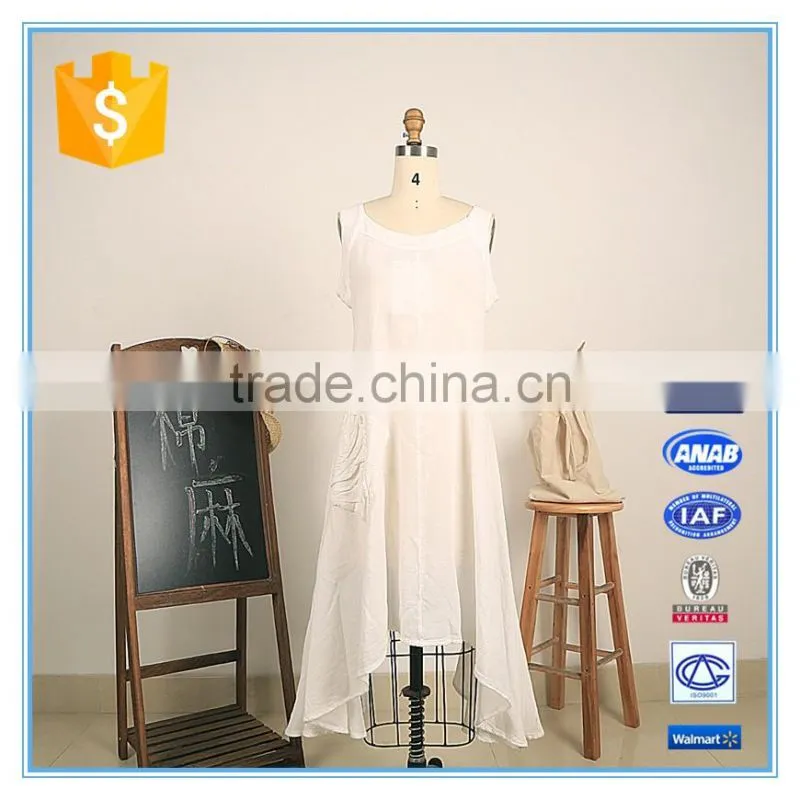Summer Women Elegant Sleeveless Linen Cotton Asymmetrical Beach Dress