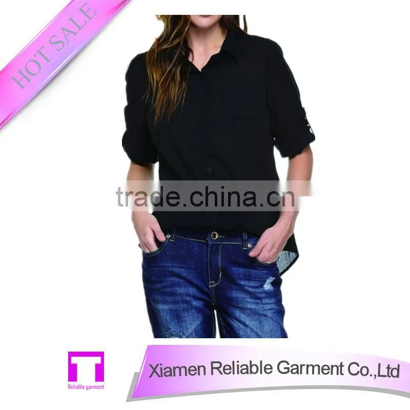 Black deep neck blouse chiffon blouse 2014