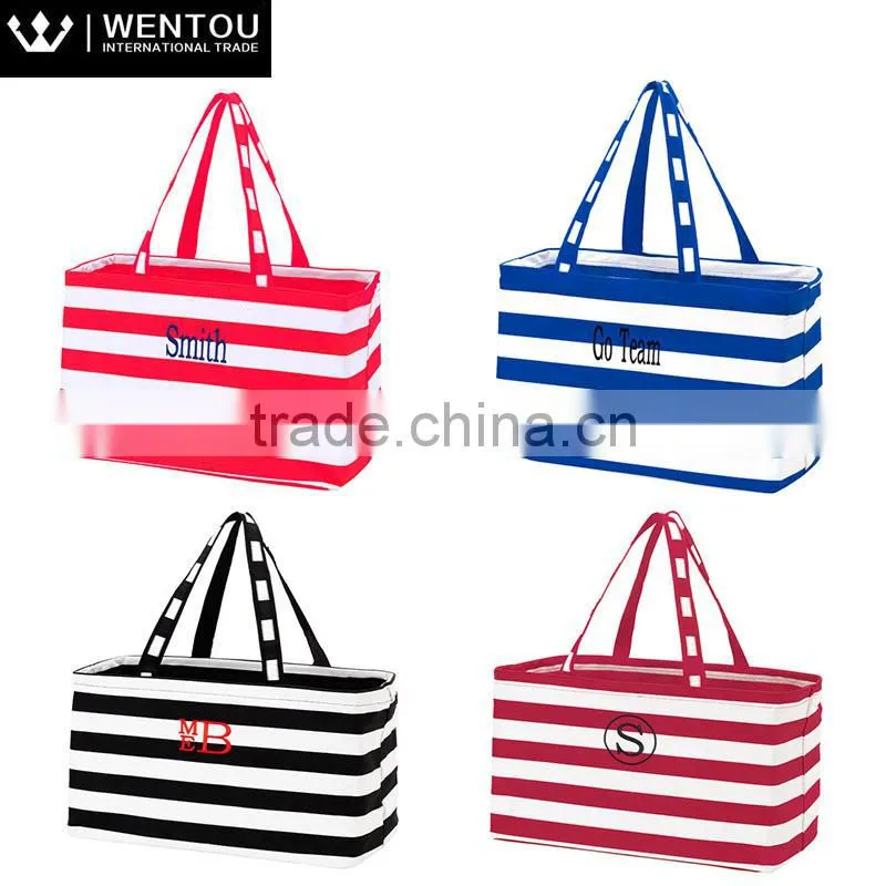 Fashion Women Plain Striped Large Utility Tote Bag