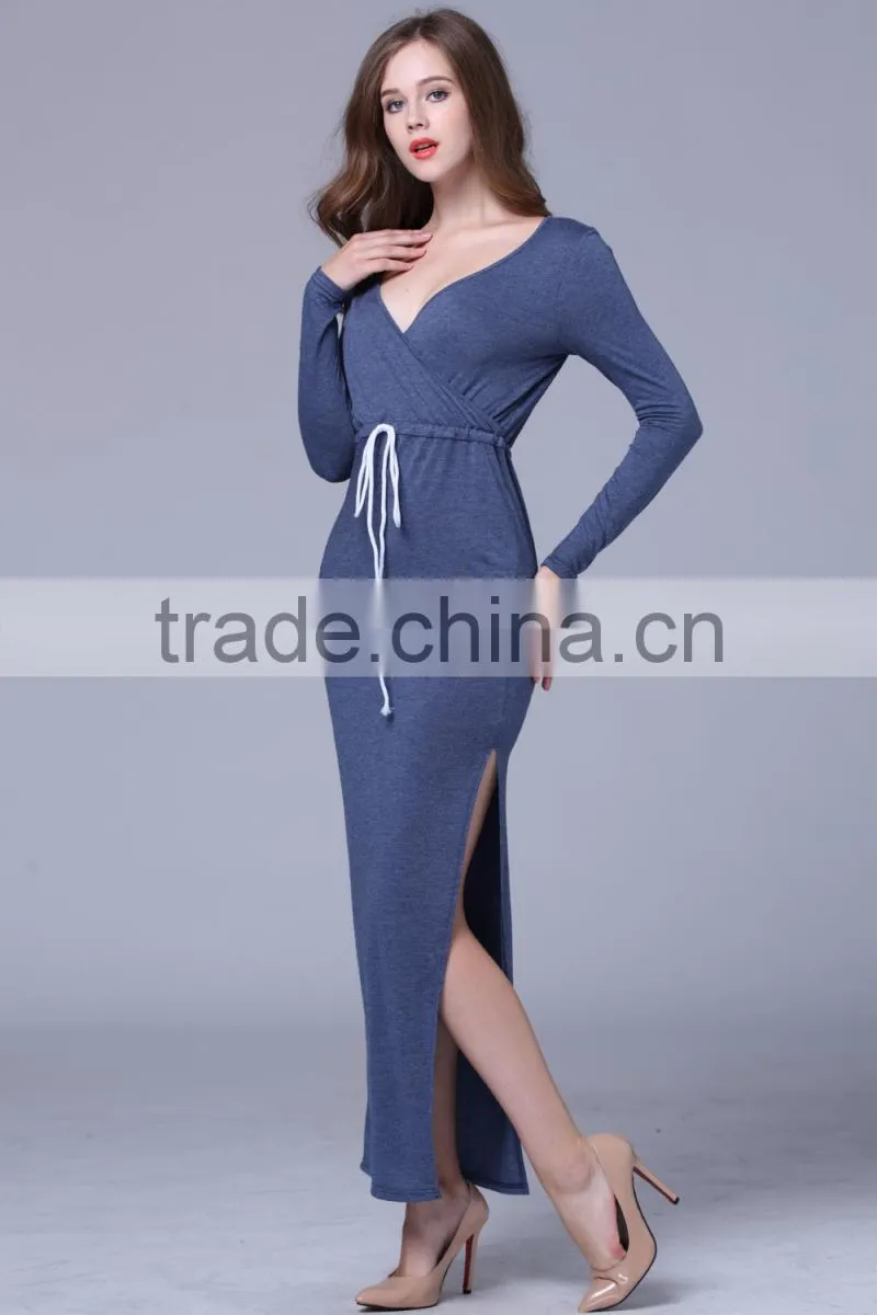 Fashion split skirt hem long sleeve Military wind knitwear women dress 2017