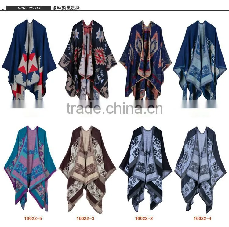 Women Winter Grid Check Tartan Poncho Cape Coat Reversible Scarf Shawl