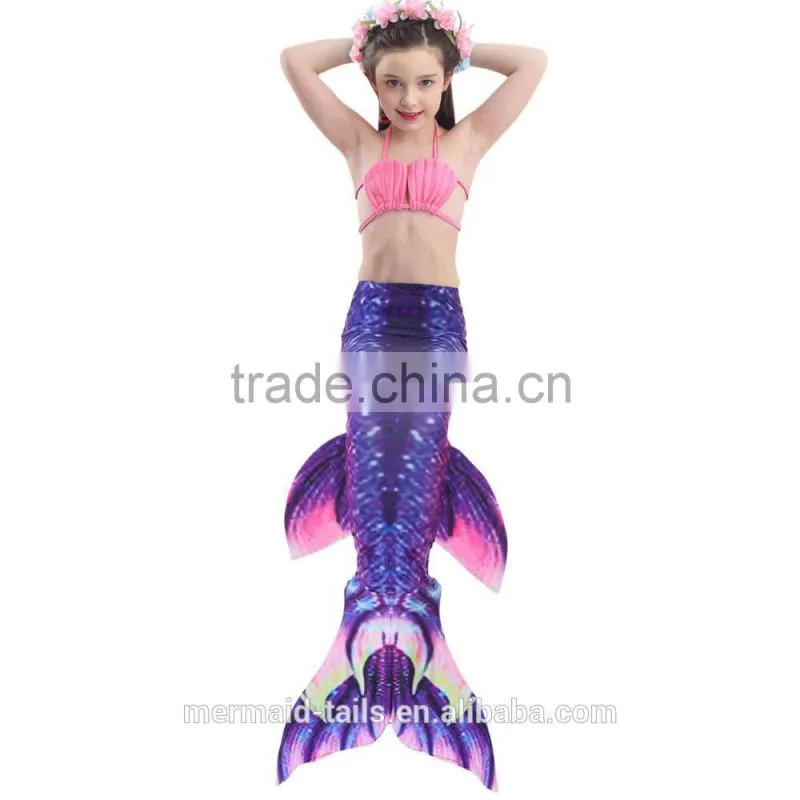 3pcs New Fairy Tale Kids Girl Mermaid Tail Swimmable Bikini Set Swimwear Costume