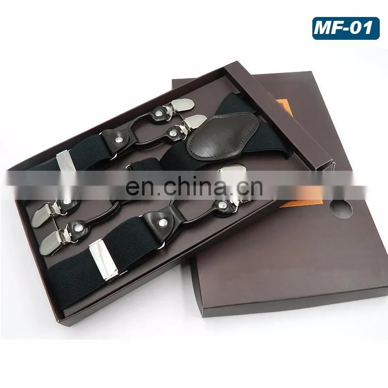 2017 Yiwu longkang wholesale solid color 6 clips suspenders fashion suspenders